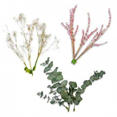 Zestaw dekoracyjny z suszonych kwiatów - Eukaliptus, gipsówka i różowa lawenda