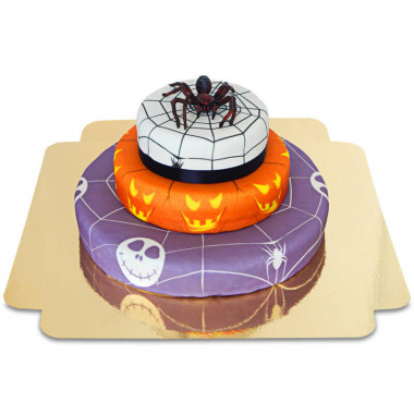 Trzypiętrowy tort na halloween - Pająk na torcie grozy