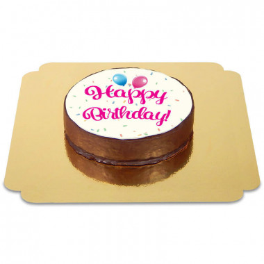 Tort czekoladowy z napisem Happy Birthday - różowy