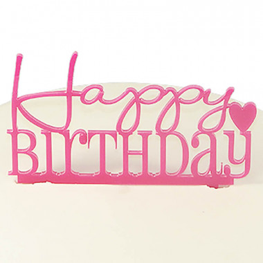 Ozdoba na tort - Happy Birthday, różowa