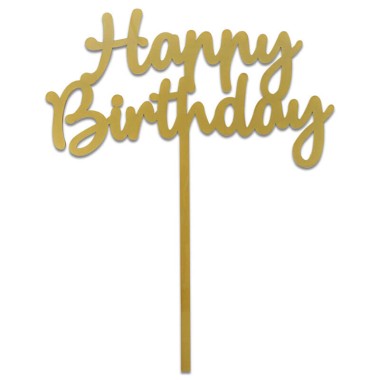 Topper na tort Happy Birthday Gold