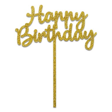 Topper na tort Happy Birthday złoty brokat