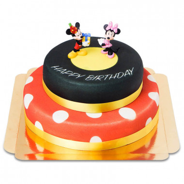 Myszka Mickey i Minnie na dwupiętrowym torcie urodzinowym
