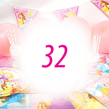 Partyset Księżniczki - zestaw dla 32 dzieci - dekoracja, bez tortu 