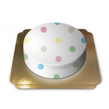 Biały tort w pastelowe kropki