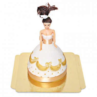 Tort Deluxe z lalką w złotej sukience