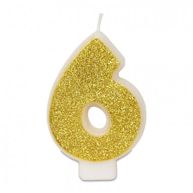Złota świeczka w kształcie cyfry 6, ok. 6 cm