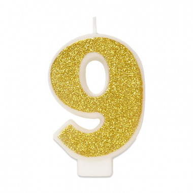 Złota świeczka w kształcie cyfry 9, ok. 6 cm