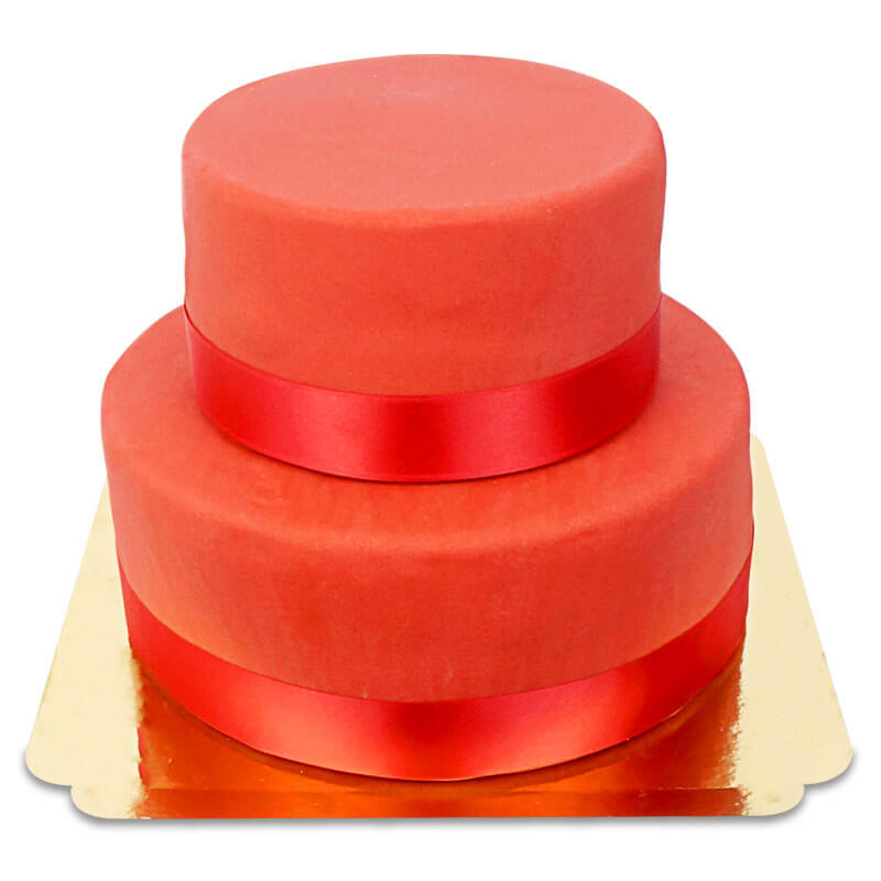 2-stöckige rote Deluxe Torte mit Tortenband