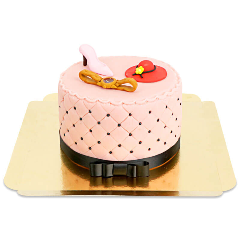 Tort Deluxe Make-Up Cake z kolorową dekoracją cukrową i czarną wstążką