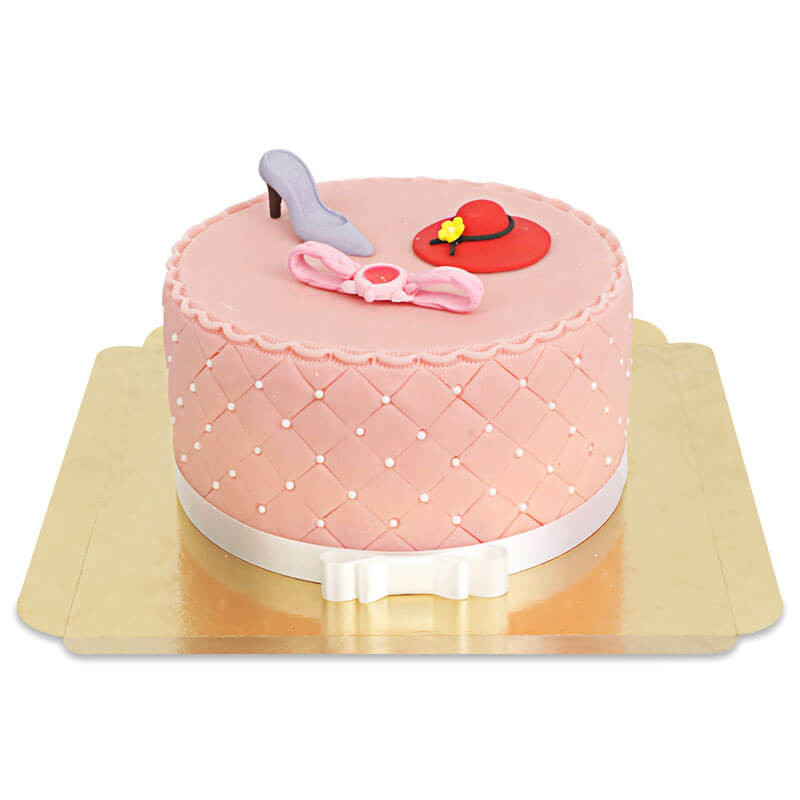 Tort Deluxe Make-Up Cake z kolorową dekoracją cukrową i białą wstążką