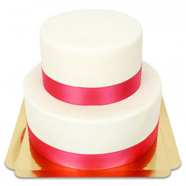 Dwupiętrowy biały tort deluxe ze wstążką