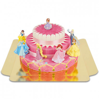 Trzypiętrowy tort z 7 księżniczkami ze wstążką