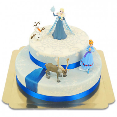 Księżniczka Elsa, Anna i Olaf na dwupiętrowym torcie 