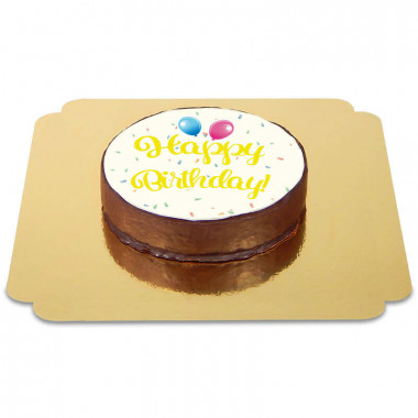 Tort czekoladowy z napisem Happy Birthday - żółty